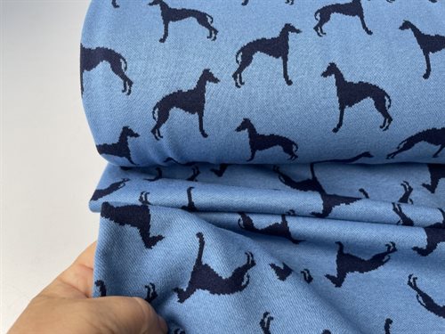 Jersey jacquard - flot blå med heste